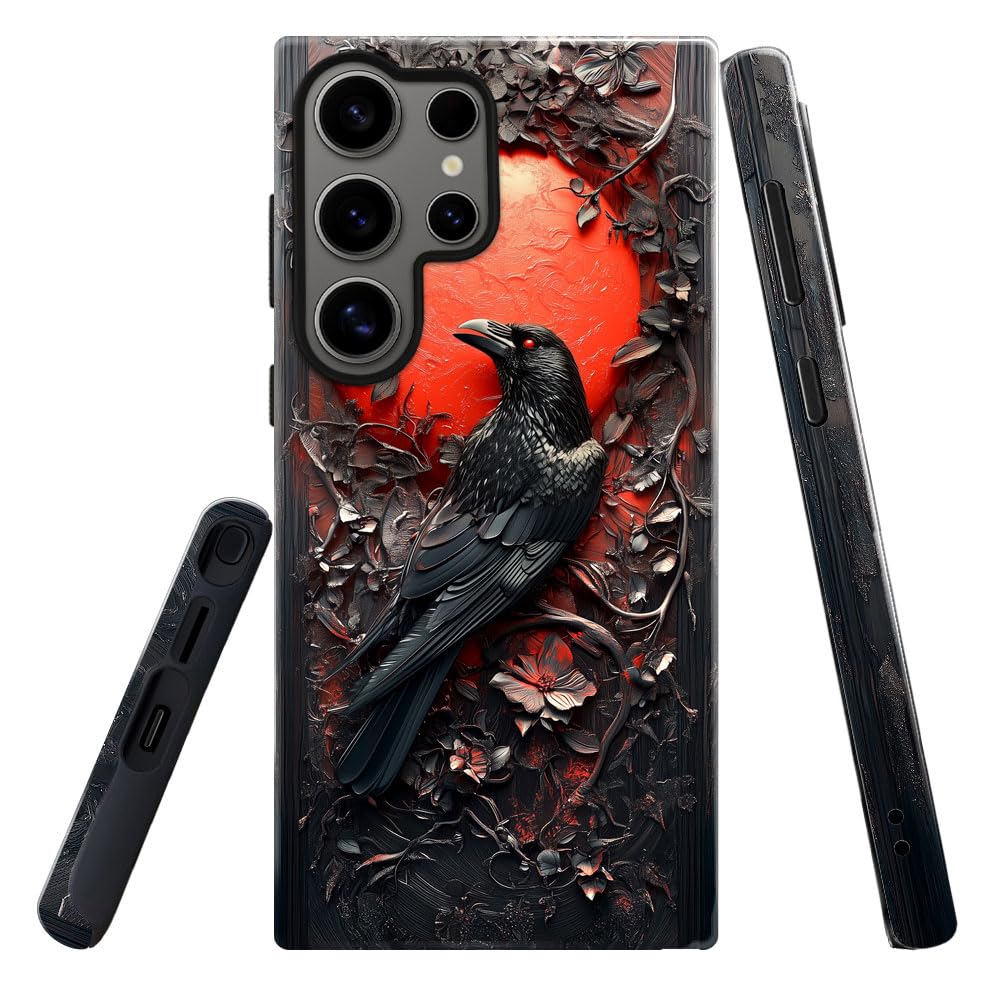 DAIZAG Case for Samsung Galaxy S25 Ultra,Military-Grade Protection Cover,Crow Bird Moon Gothic Dark Wooden(Glossy)