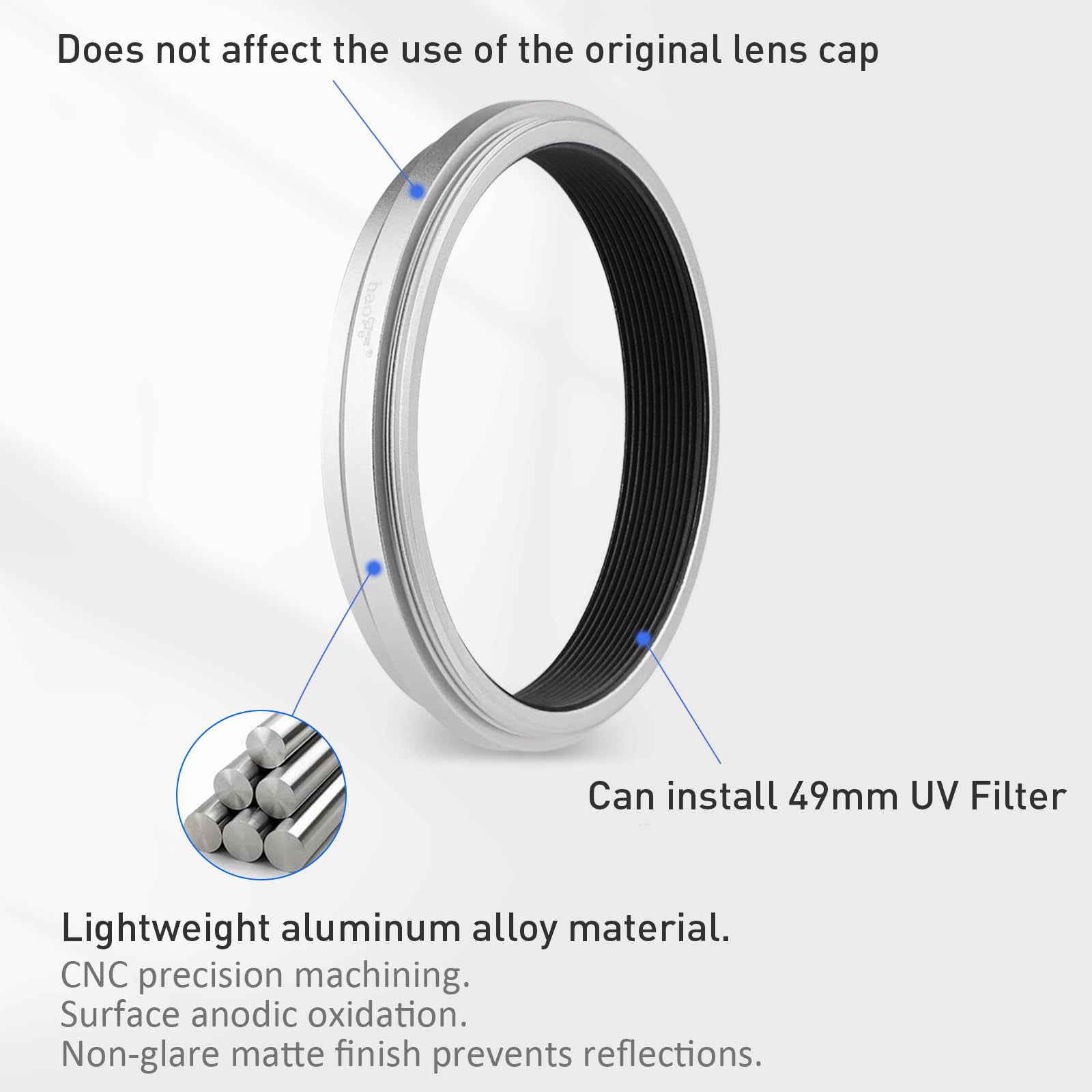 Haoge Lens Filter Adapter Ring For Fujifilm X100Vi Fuji Finepix X100V Camera Fit 49Mm Uv Cpl Nd Filter Lens Cap Replace Fujifilm Ar X100 Silver