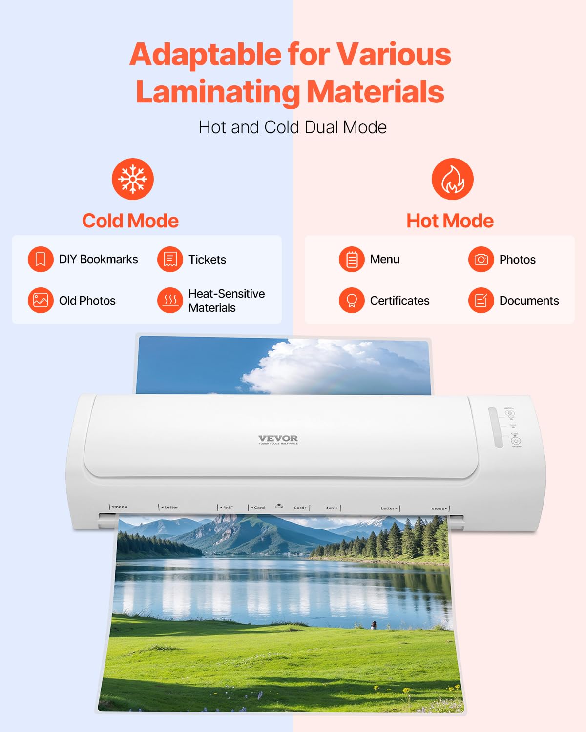 Vevor Laminator Machine, Cold And Hot Laminator For Max A3 Paper Size, 1 Min Quick Warm Thermal Laminator, 3-5 Mil Thickness, Id