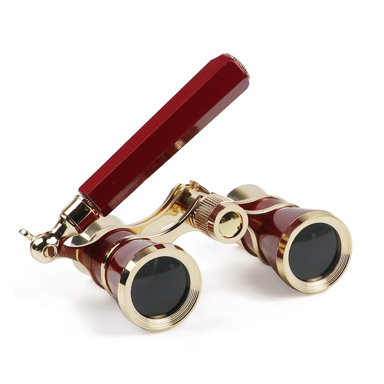 Kingscope 3X25 Vintage Opera Glasses Binoculars for Theater Musical Concert (Lorgnette, Red, with Handle)
