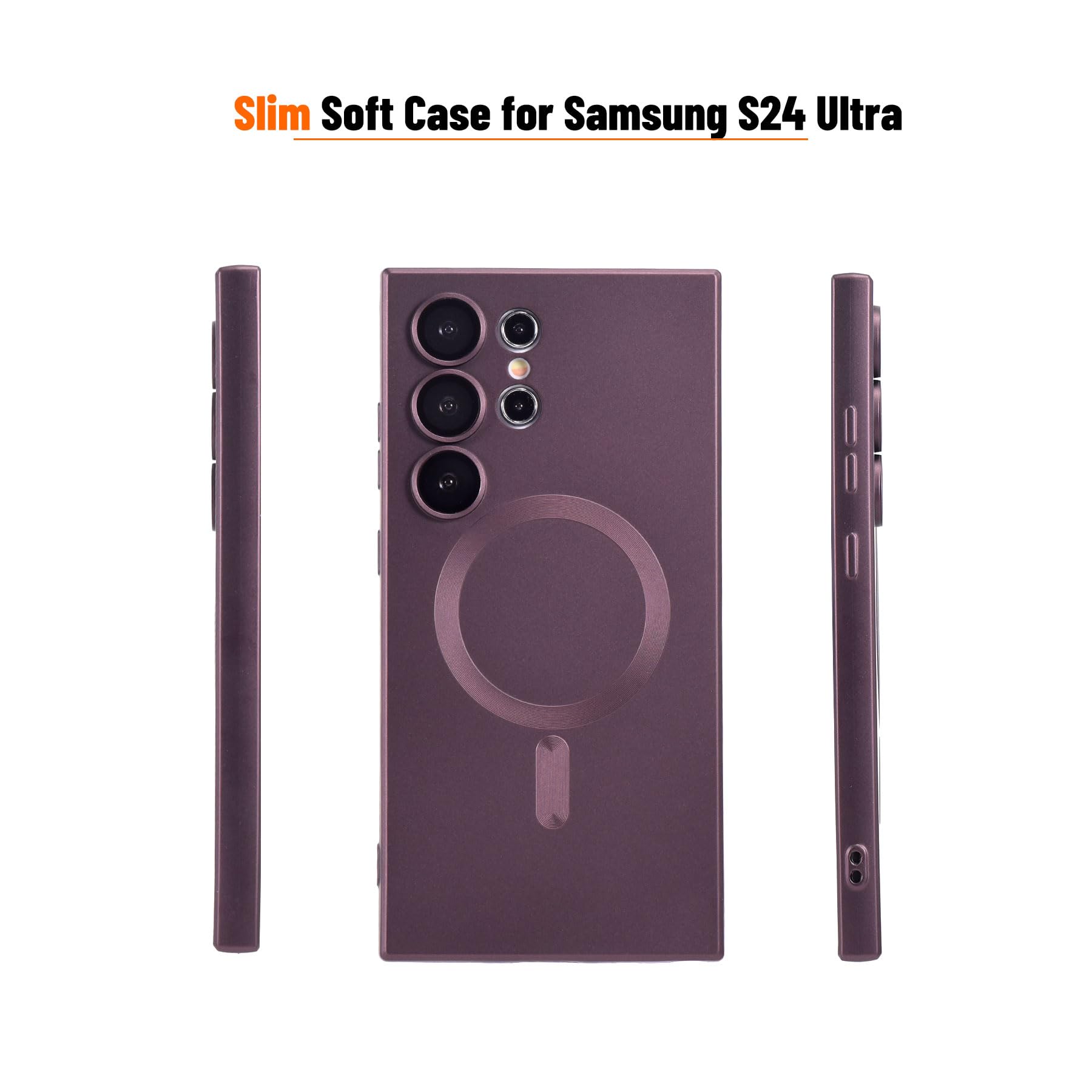 Yetagso Magnetic For Samsung Galaxy S24 Ultra Case,Soft Silicone Samsung S24 Ultra Phone Case With Camera Protection,Slim Fit An