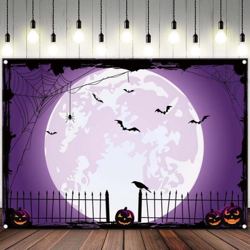 Swepuck 7X5Ft Purple Halloween Photo Backdrop For Parties Large Pumpkin Patch Moon Picture Photography Background Kids Witch Hau