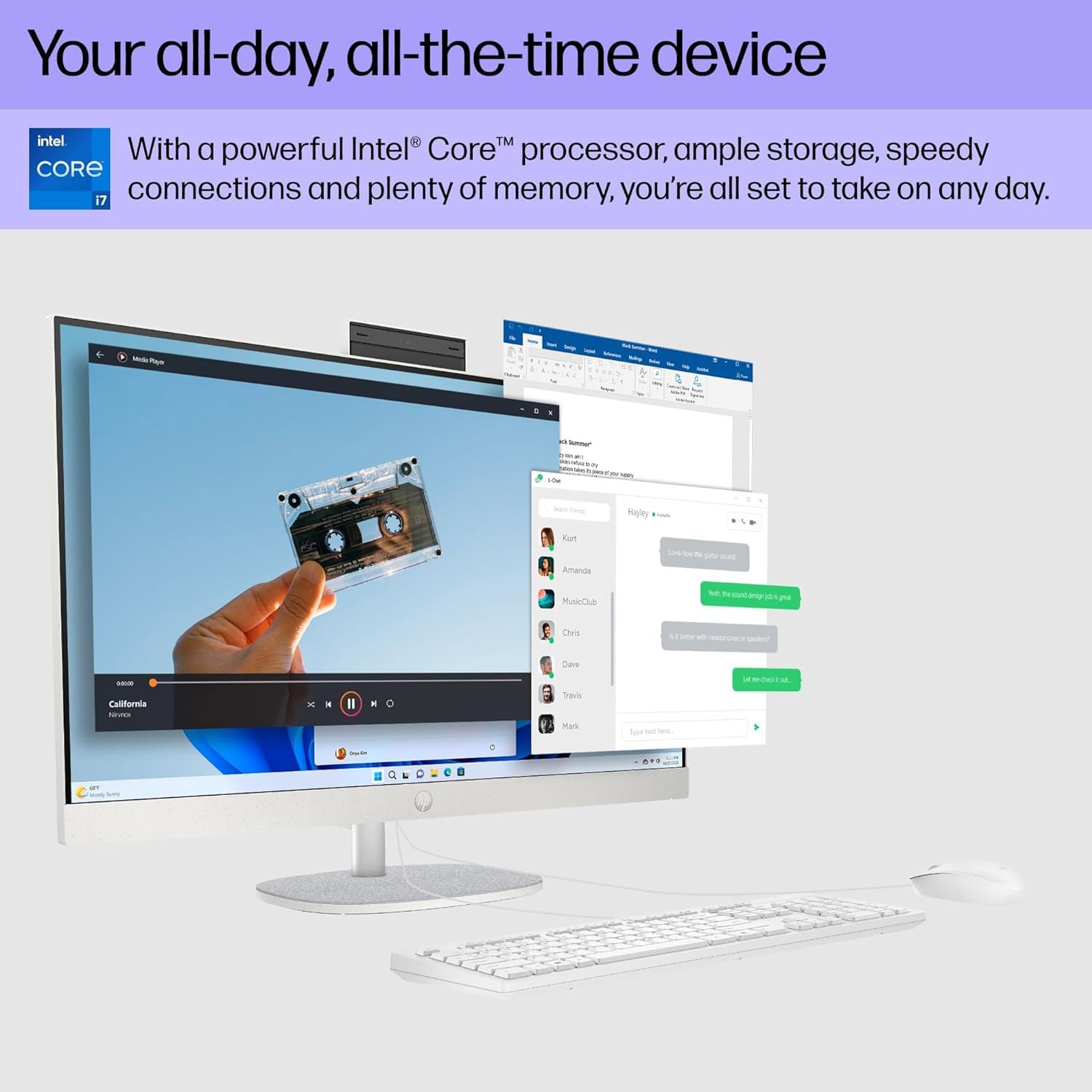 HP 27 Business i7 All in One Desktop, 27' FHD Display, Intel Core i7 1355U, 64GB RAM, 2TB SSD, Wired Keyboard & Mouse, IR Camera, HDMI, RJ45, Wi Fi 6, Windows 11 Pro, White