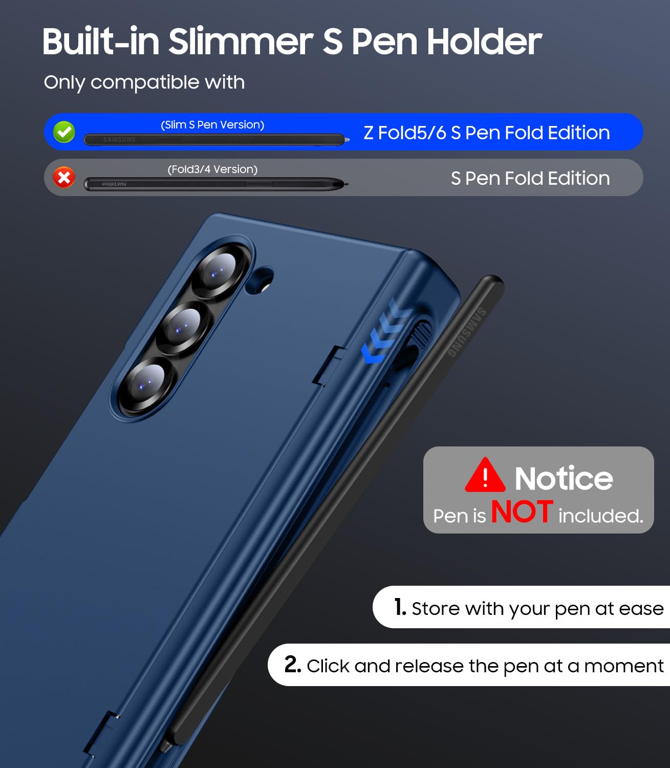 Makavo For Samsung Galaxy Z Fold 6 Case With S Pen Holder, Front Screen Protector, Hinge Protection, Compatible With Magsafe, Fo