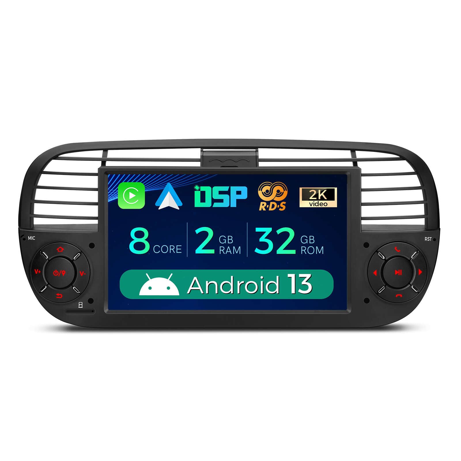 Xtrons For Fiat 500 (2007 2015) Touch Screen Radio, 7 Inch Android 13 Car Stereo For Fiat 500 Replacement Head Unit Built In Dsp