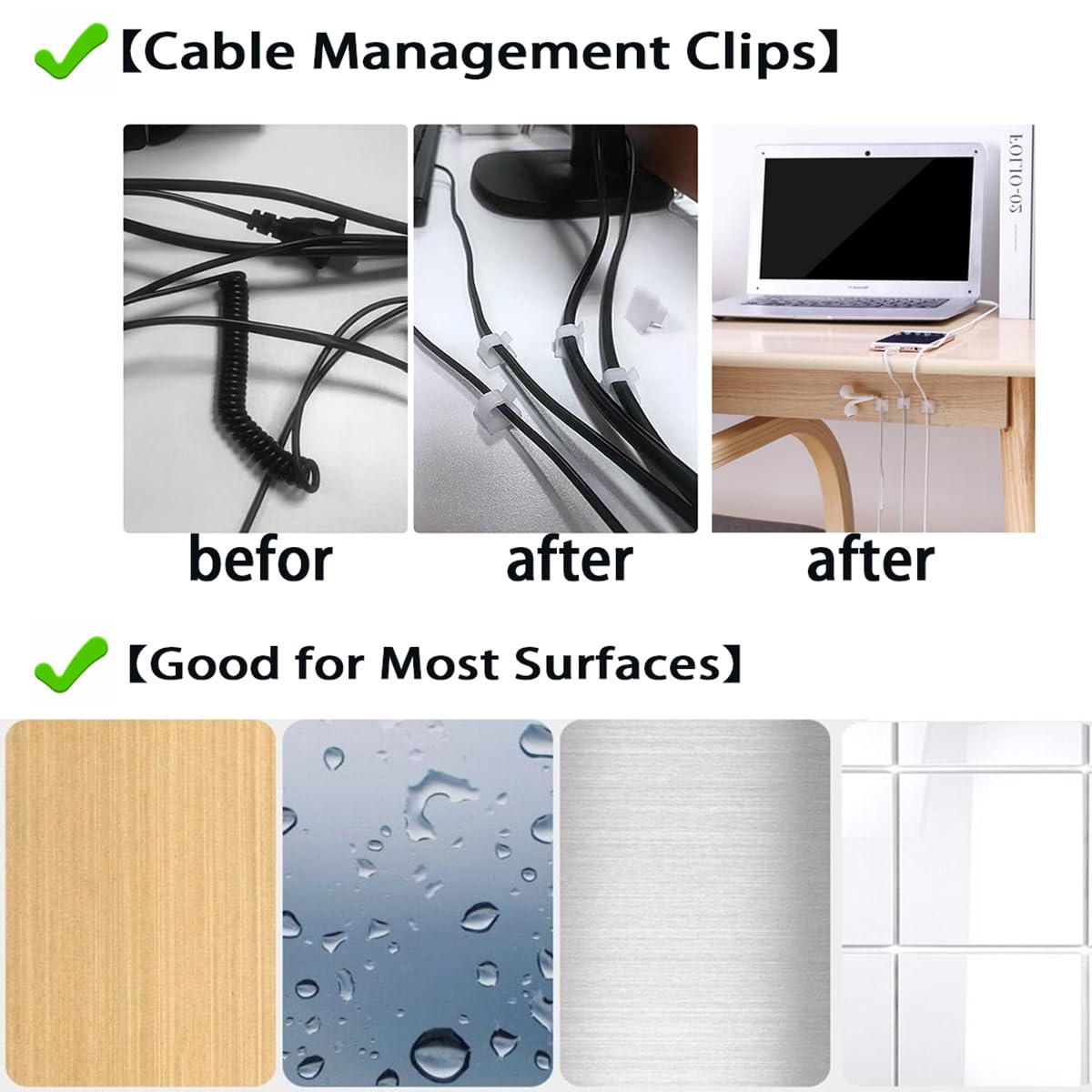 60Pcs Cable Clips, Kgrote Extension Cord Clips Outdoor Light Wire Clips Adhesive Cable Hooks Wire Organizer Holder For Desk, Wal