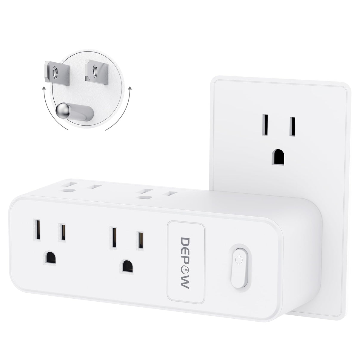 Depow Outlet Extender With 360 Rotating Plug, 6 Ac Outlet Splitter (1875W/15A), Multi Plug Wall Outlet With Power Switch, White