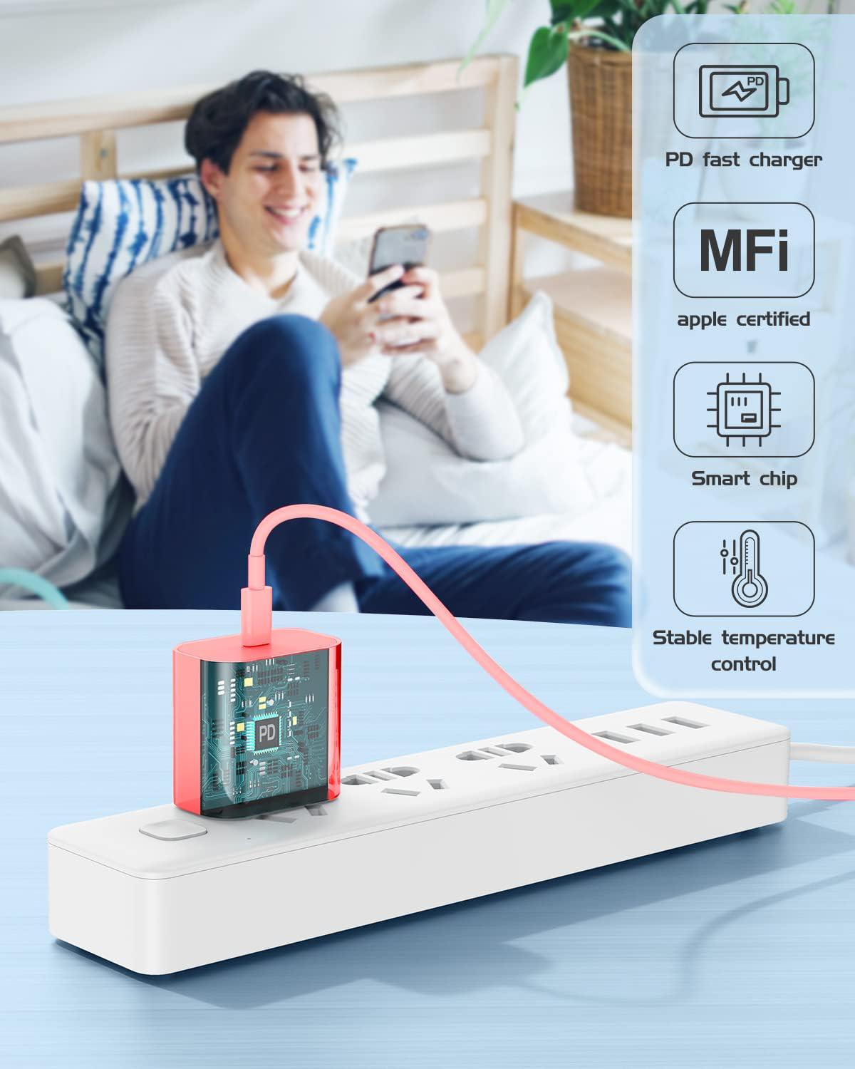 Susnwere Iphone 14 13 12 Charger Fast Charging, 2 Pack 20W Fast Pd Usb C Wall Charger Adapter With 3Pack 6Ft Usb C To Lightning Cable (Mfi Certified) For 14/14 Plus/14 Pro/14 Pro Max/13/ Pink