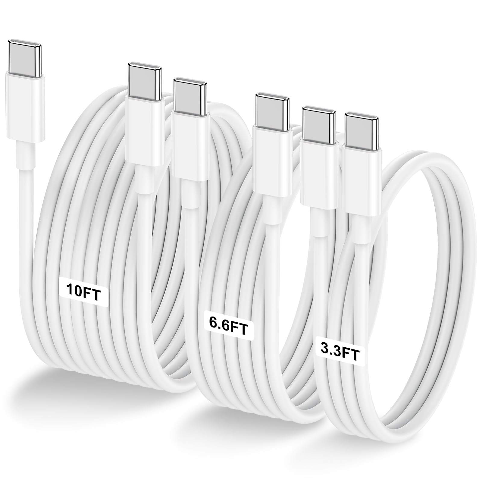 3 Pack [3.3Ft+6.6Ft+10Ft] 60W Usb C To Usb C Cable, Type C To Type C Cable,Fast Charging Cable Compatible With Iphone 15/Plus/15
