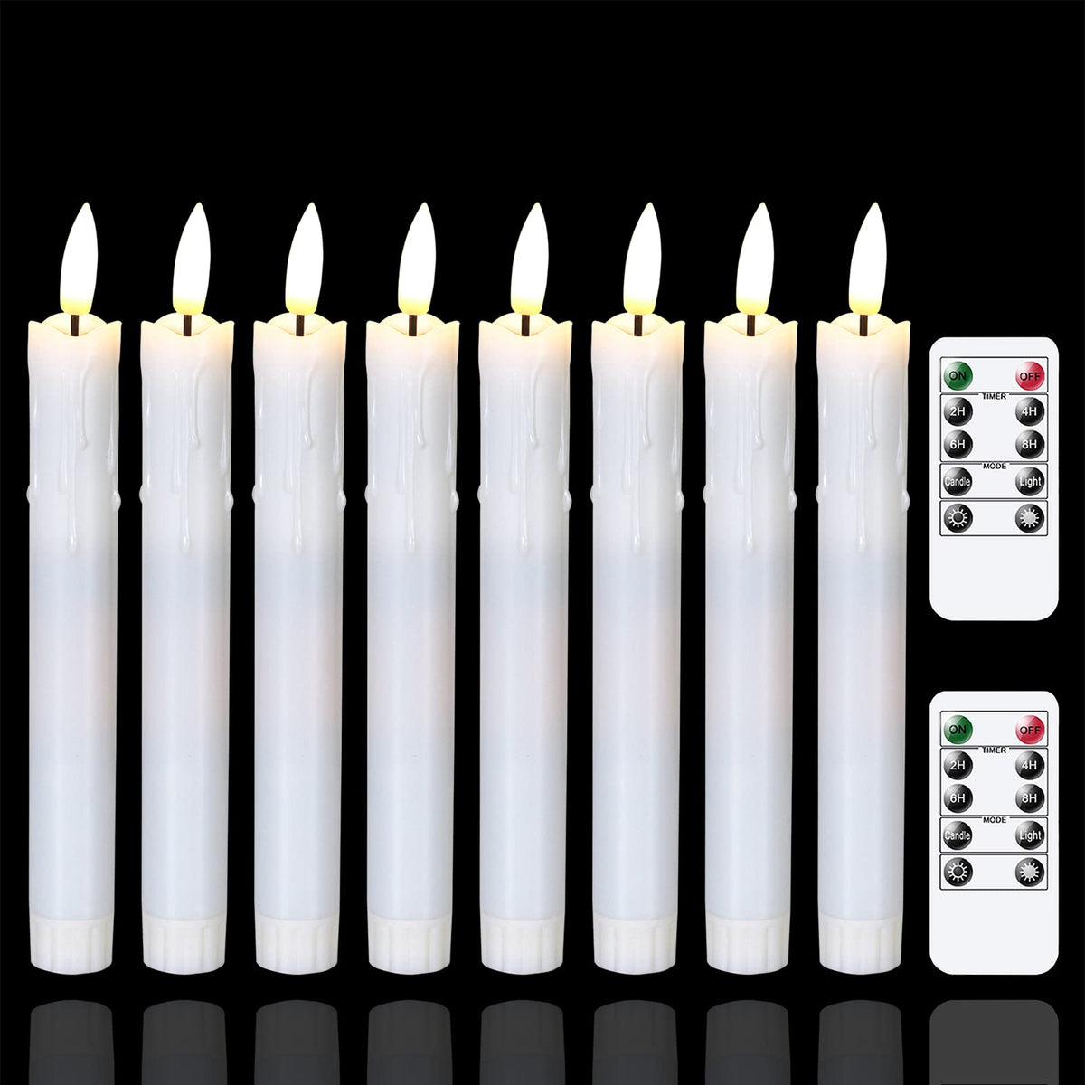 Mavandes Flameless Flickering Taper Candles Two Remote, 7.5 Inch White Battery Operated Led Window Candles Timer,Set Of 8 Plasti