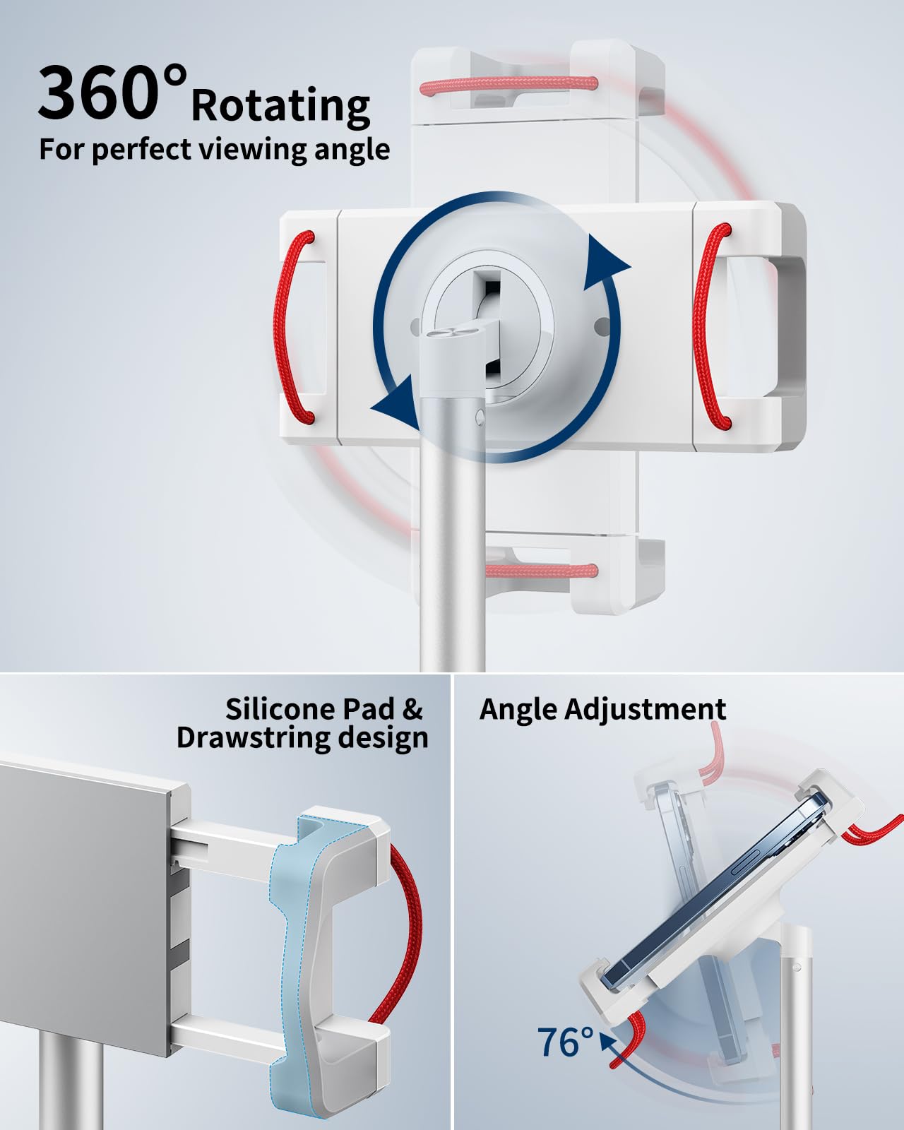 Saiji Tablet Stand Holder, Height Adjustable Portable Monitor Stand, 360 Degree Rotating, Aluminum Alloy Cradle Mount Dock For 4.7' 15.6' Screen Iphone Samsung, Ipad, Kindle, Ebook Reader (Silver)