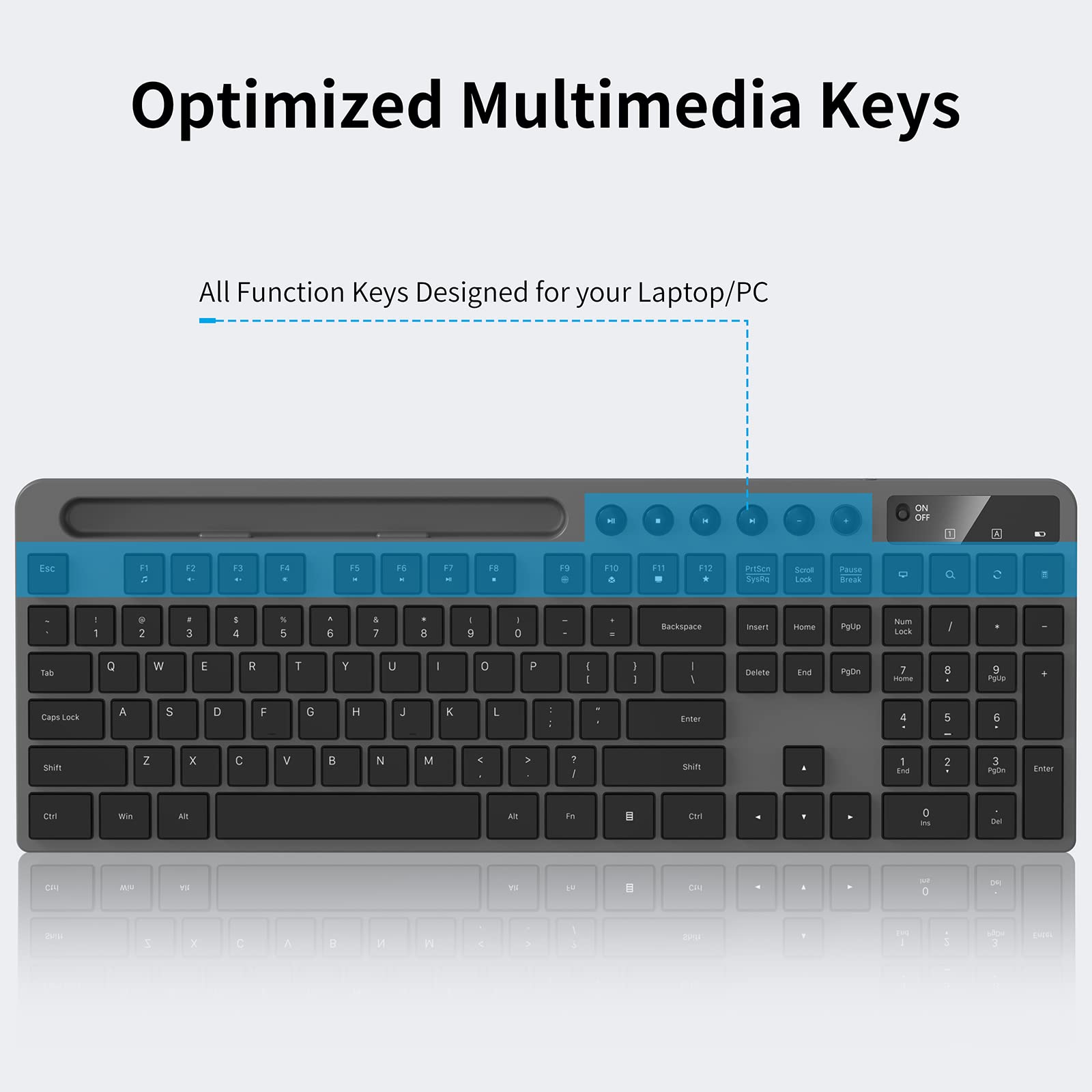 Wireless Keyboard And Mouse Combo, Marvo 2.4G Ergonomic Wireless Computer Keyboard With Phone Tablet Holder, Silent Mouse With 6 Button, Compatible With Macbook, Windows (Grey)