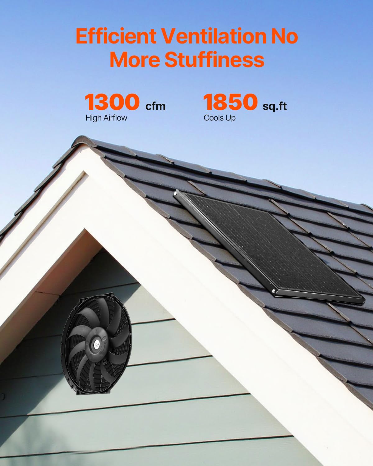 Vevor Gable Mount Fan, 12 Inch Solar Power Attic Exhaust Fan With Adjustable Thermostat & Outer Mesh, 1300 Cfm House Ventilator