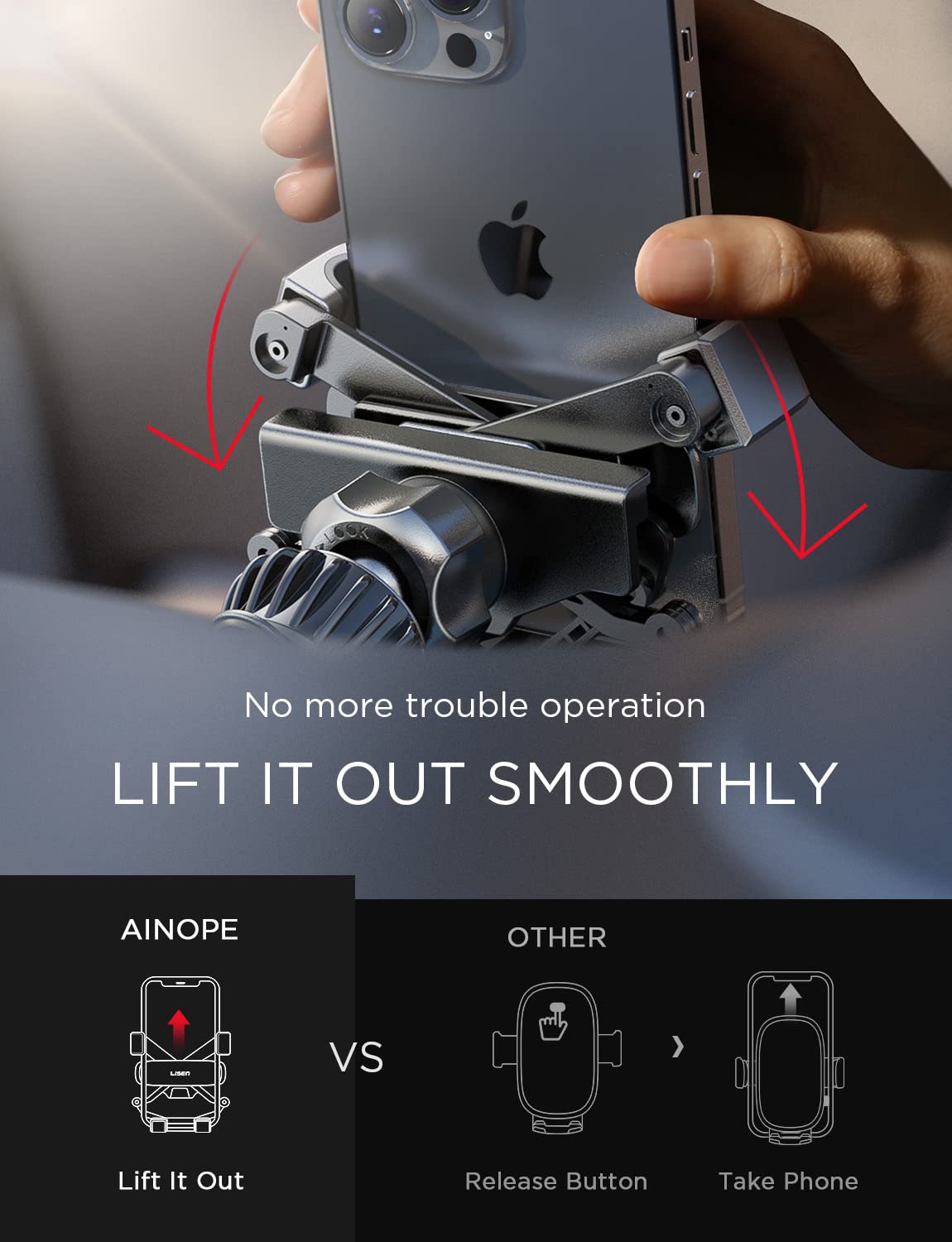 Ainope Car Phone Holder Mount Vent 2025 Gravity Air Vent Phone Holders For Your Car For Iphone 16 Pro Max With Vent Clip Hand Fr