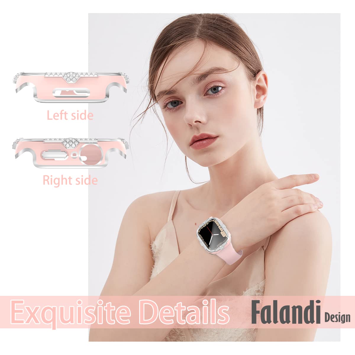 Falandi 41Mm Compatible With Apple Watch Case Se/Series 8/7/6/5/4 Rhinestones With Built In Glass Screen Protector 40/ 44/ 41/ 4
