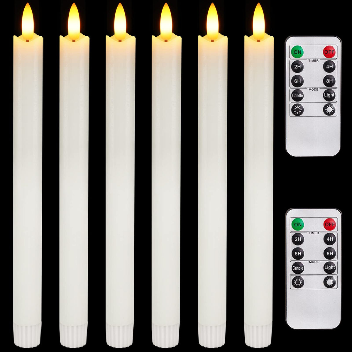 Homemory 6 Pcs Flameless Taper Candles With Remote Timer And Dimmer, White Candle Sticks Battery Operated, Led Window Candles Wi