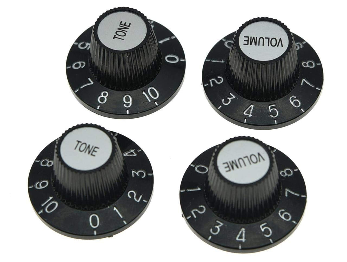 Kaish 4X Black With Silver Cap Lp Guitar Witch Hat Knobs Top Hat Knob For Epi Les Paul Sg