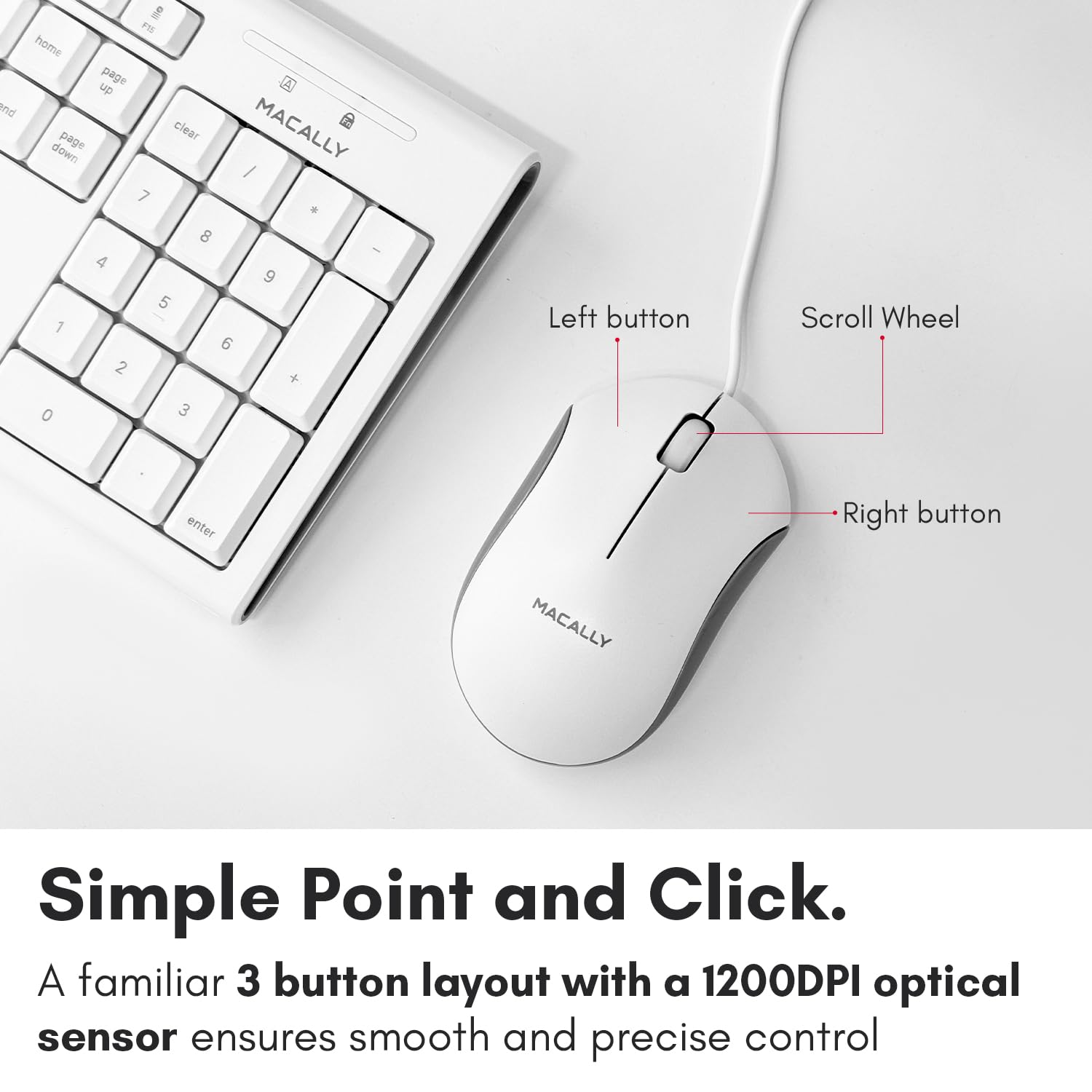 Macally Full Size Usb Wired Mac Keyboard And Mouse Combo - Compatible Ergonomic Apple Keyboard And Mouse With Mac Shortcuts And
