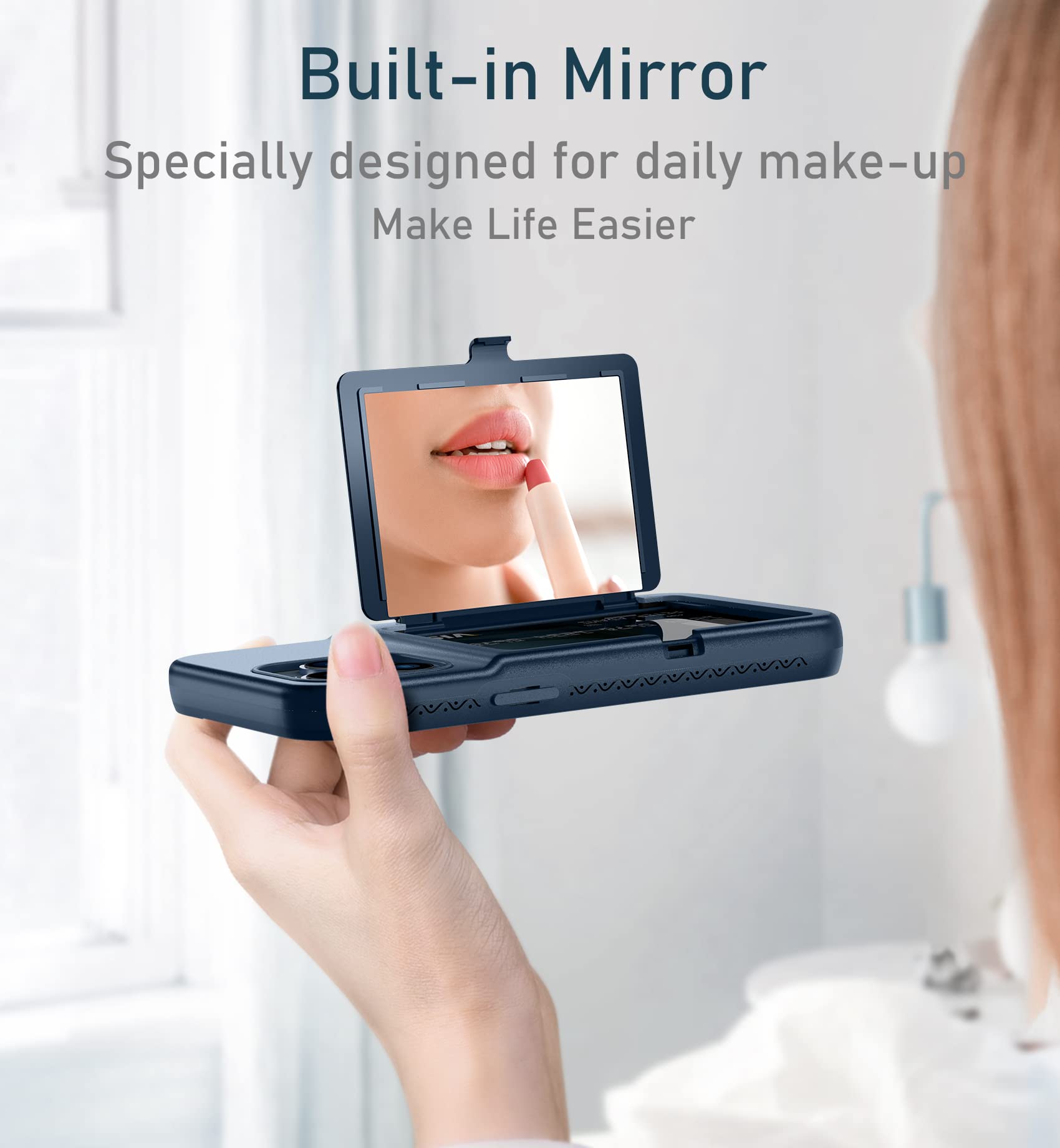 Welovecase For Iphone 13 Pro Wallet Case For Women With Credit Card Holder & Hidden Mirror, Two Layer Shockproof Heavy Duty Prot