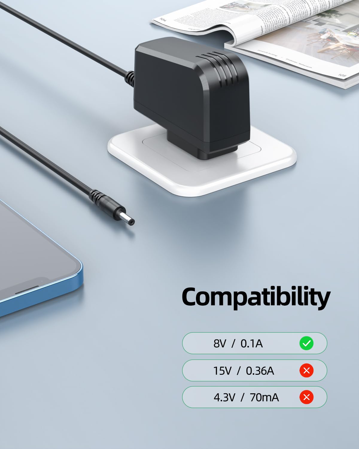 8V Charger Fit For Philips Hq840 Power Cord Shaver Norelco Multigroom Series 3000 Mg3750 Mg3750/50 Mg3750/10 Mg3750/60 Mg3760 Mg