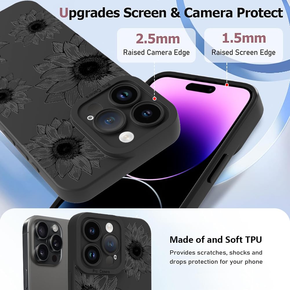 Ook Floral Case For Iphone 14 Pro Max Case, Cute Sunflower Floral Blooms Design Soft Tpu Shockproof Protective For Women Girls P