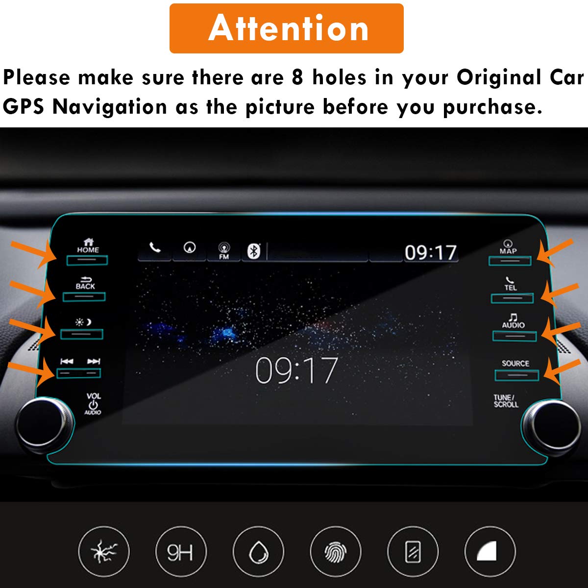 Moonlinks Compatible With Honda Accord 2018 2019 2020 2021 2022 Tempered Glass Screen Protector,High Definition 9H Hardness Tempered Glass 8 Inch Screen Protector (Not Fit For 7 Inch 7 Holes)