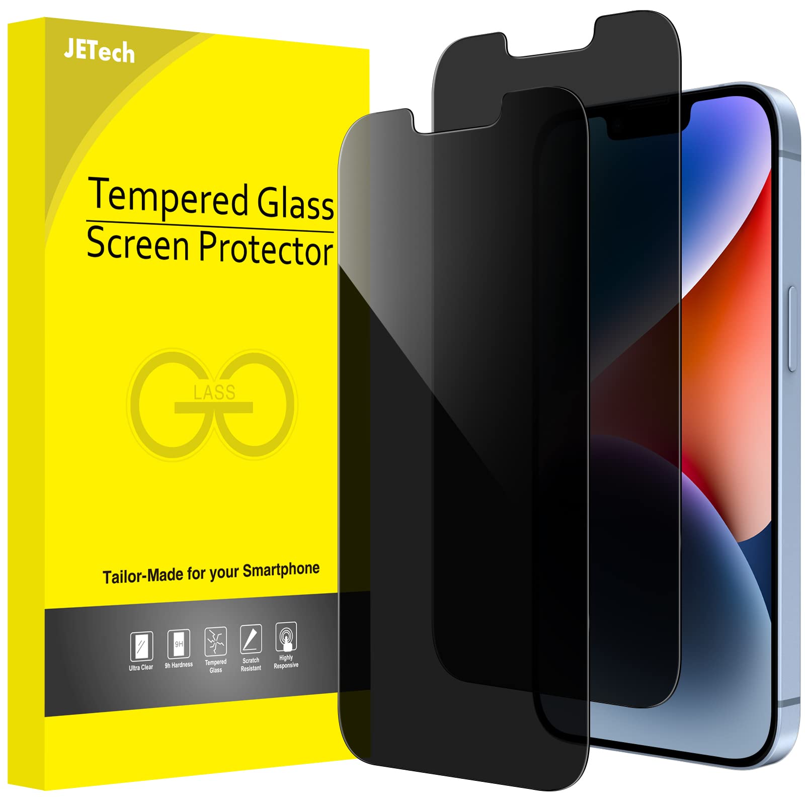 Jetech Privacy Screen Protector For Iphone 14 Plus 6.7 Inch, Anti Spy Tempered Glass Film, 2 Pack