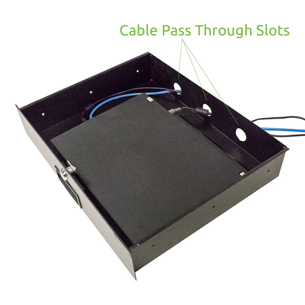 Navepoint Rack Mount Drawer For 19 Inch Server Cabinet Case Or Dj With Lock And Key 2U Black