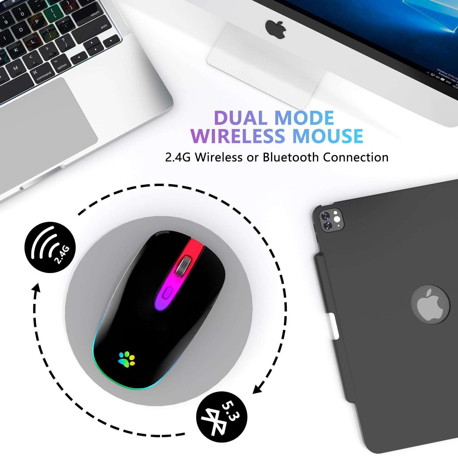 Fuwang Wireless Mouse, Rechargeable Led Wireless Bluetooth Mouse,Portable Usb Optical 2.4G Wireless Bluetooth Two Mode Computer