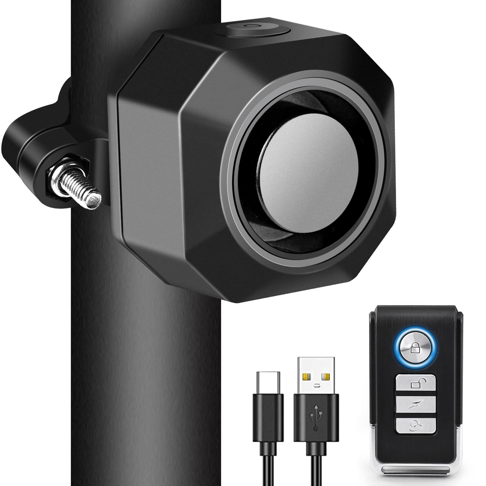 Bike Alarm Usb Rechargeable With Mount, Motorcycle Alarm With Remote Motion,Wireless Bicycle Anti Theft System,Waterproof Vibrat