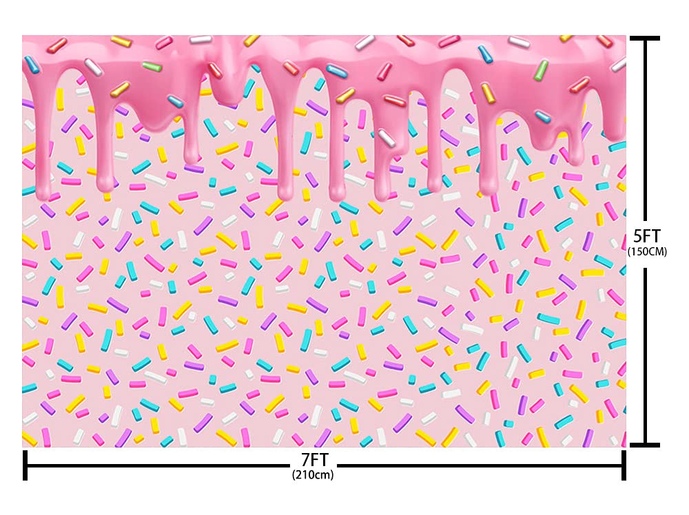 Ablin 7X5Ft Pink Girl Donut Grow Up Party Backdrop Dripping Cream Colorful Confetti Photo Background Happy Birthday Party Decorations Banner Cake Table Decor Props Vinyl