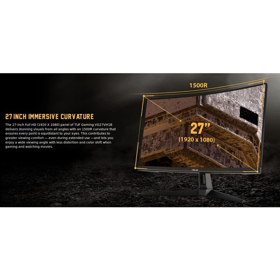 Asus Tuf Gaming Vg27Vh1B 27A Curved Monitor, 1080P Full Hd, 165Hz (Supports 144Hz), Extreme Low Motion Blur, Adaptive Sync, Free