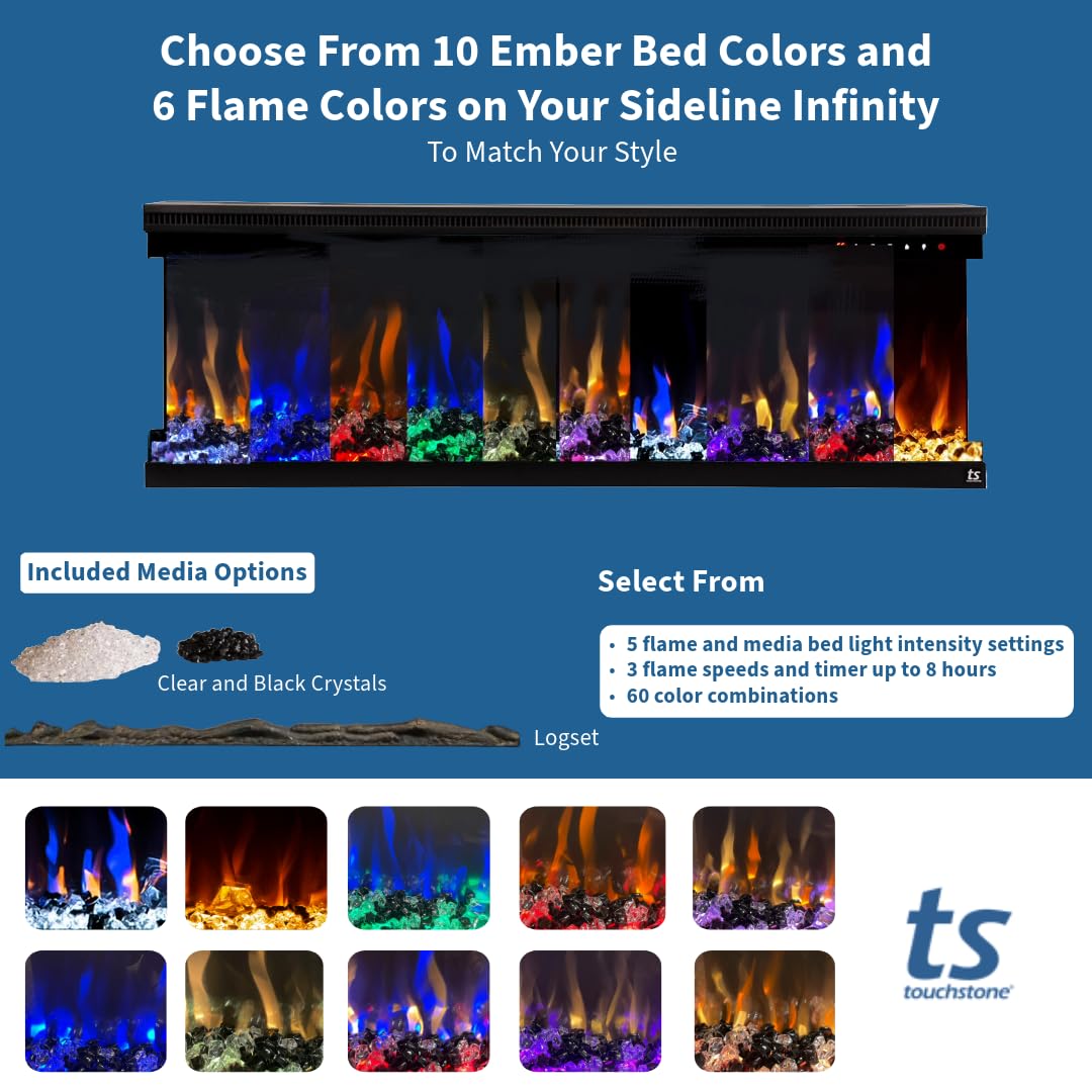 Touchstone Sideline Infinity 3 Sided Smart 60'' Wifi Enabled Electric Fireplace   80046   Built In   60 Color Combinations   1,5