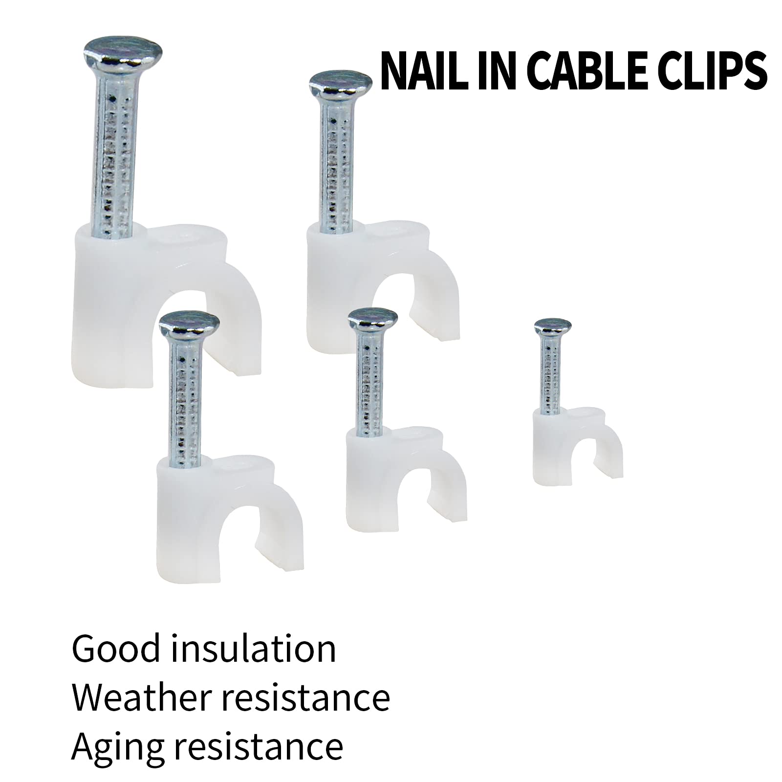Bonsicoky 100Pcs Nail Cable Clips With Steel Nail, 6Mm White Cable Wire Management Clips For Ethernet Cable, Telephone Cable, Tv