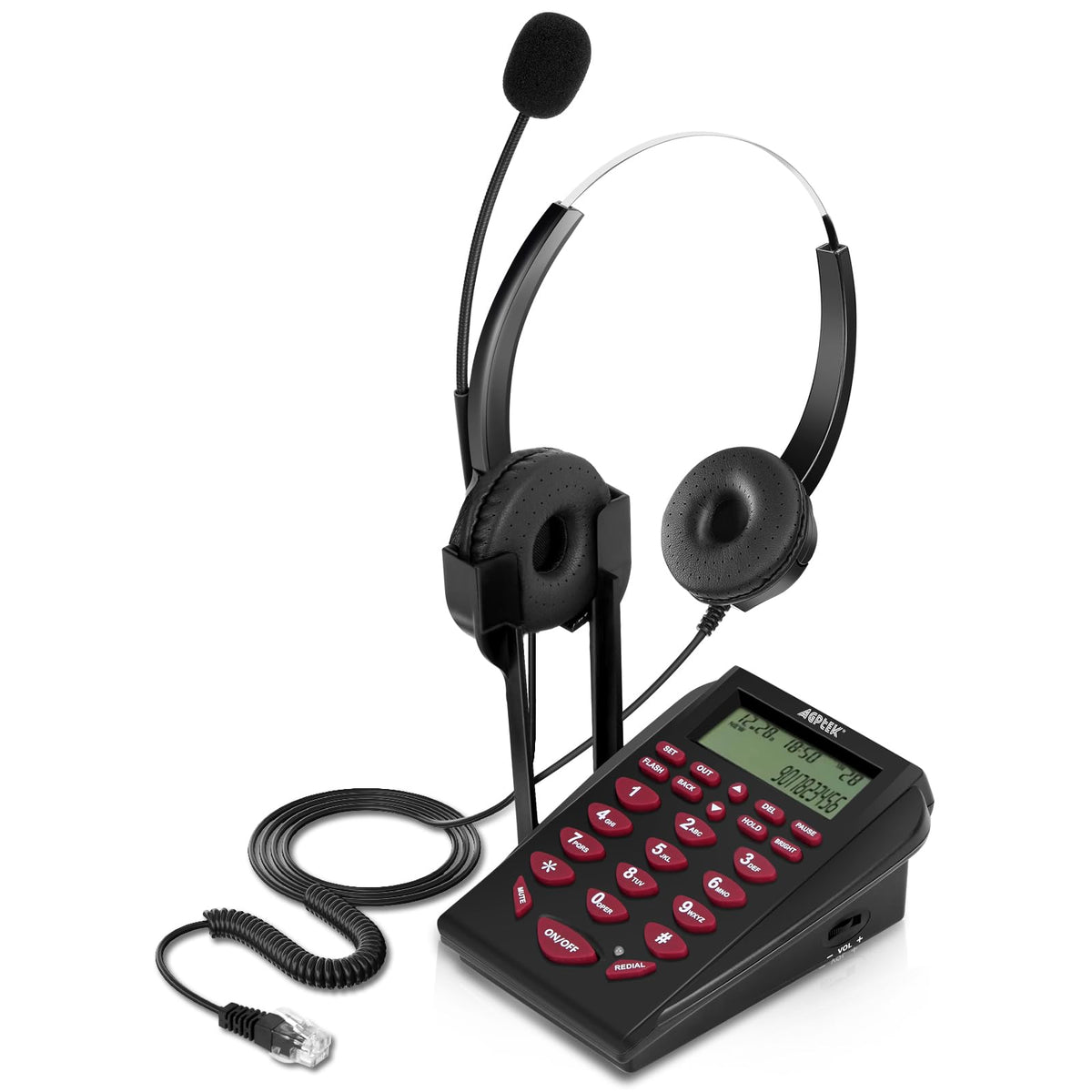 Agptek Upgraded Call Center Phone, Corded Telephone With Binaural Headset & Dialpad For House Call Center Office   Noise Cancell