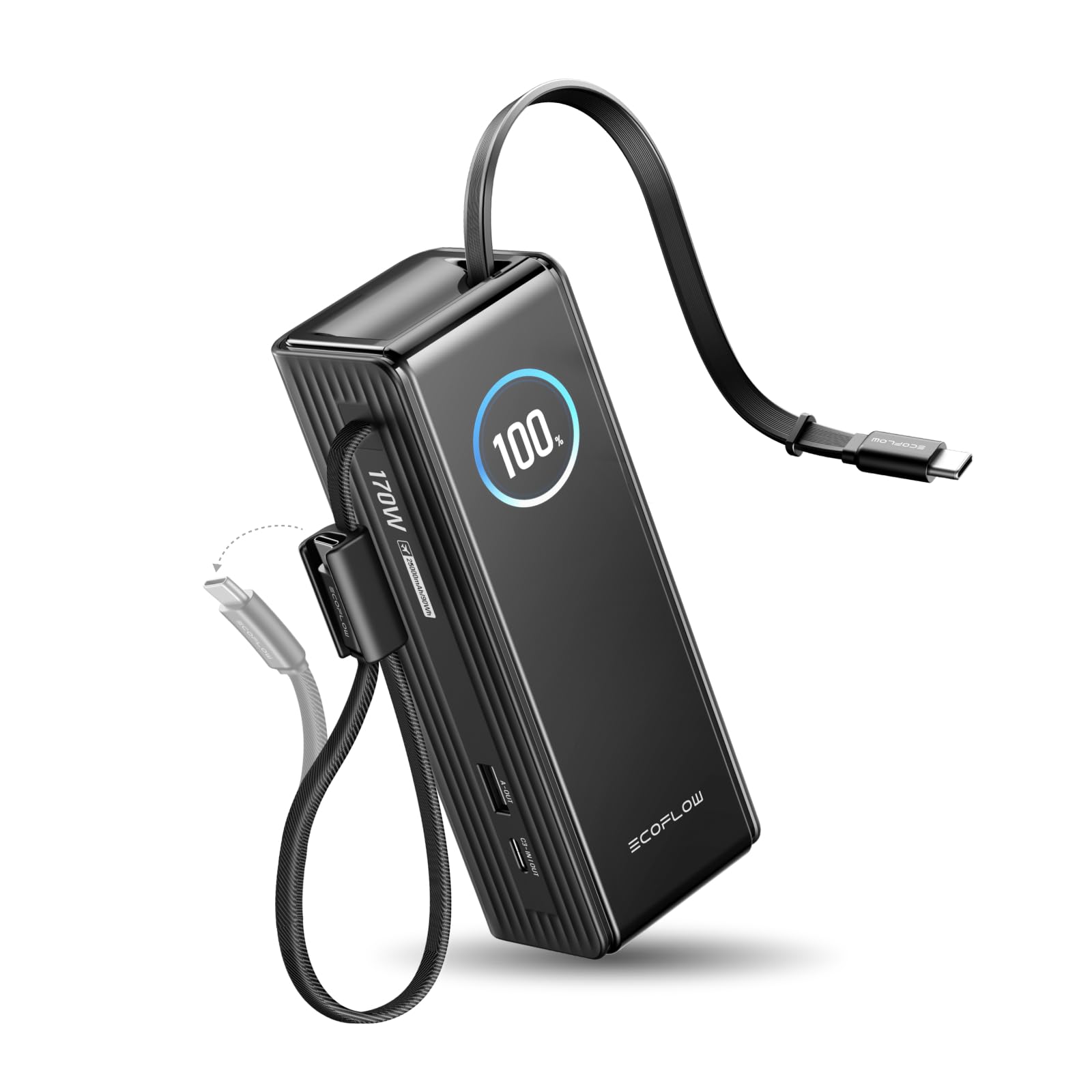 EF ECOFLOW Laptop Power Bank, 25000mAh Rapid Portable Charger, Triple 100W USB-C Ports, Built-in Retractable Cables, Fast Chargi