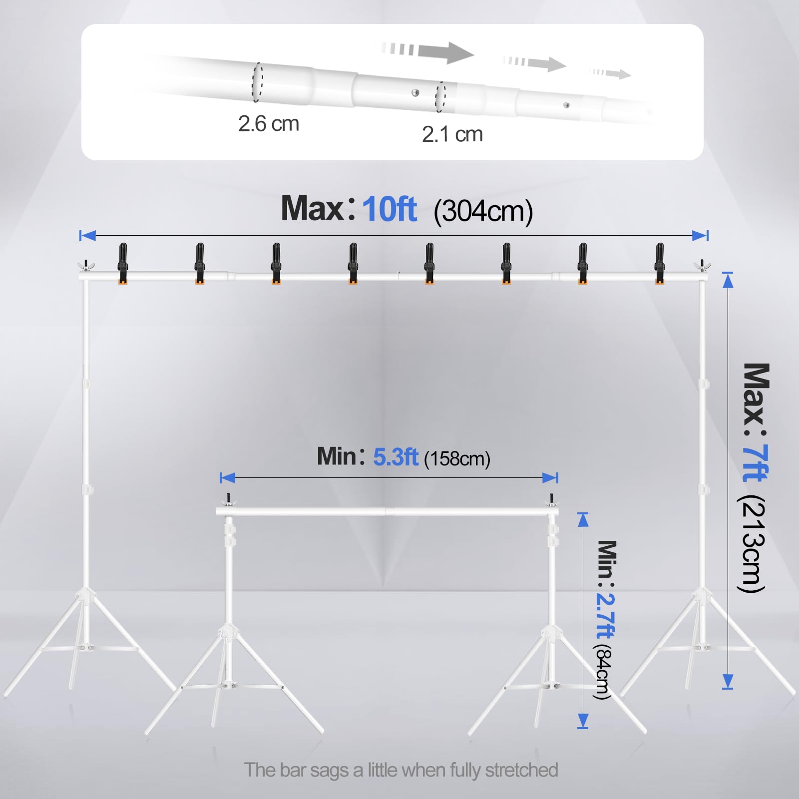 Emart Backdrop Stand 10X7Ft(Wxh) Photo Studio Adjustable Background Stand Support Kit With 2 Crossbars, 8 Backdrop Clamps,2 Sand