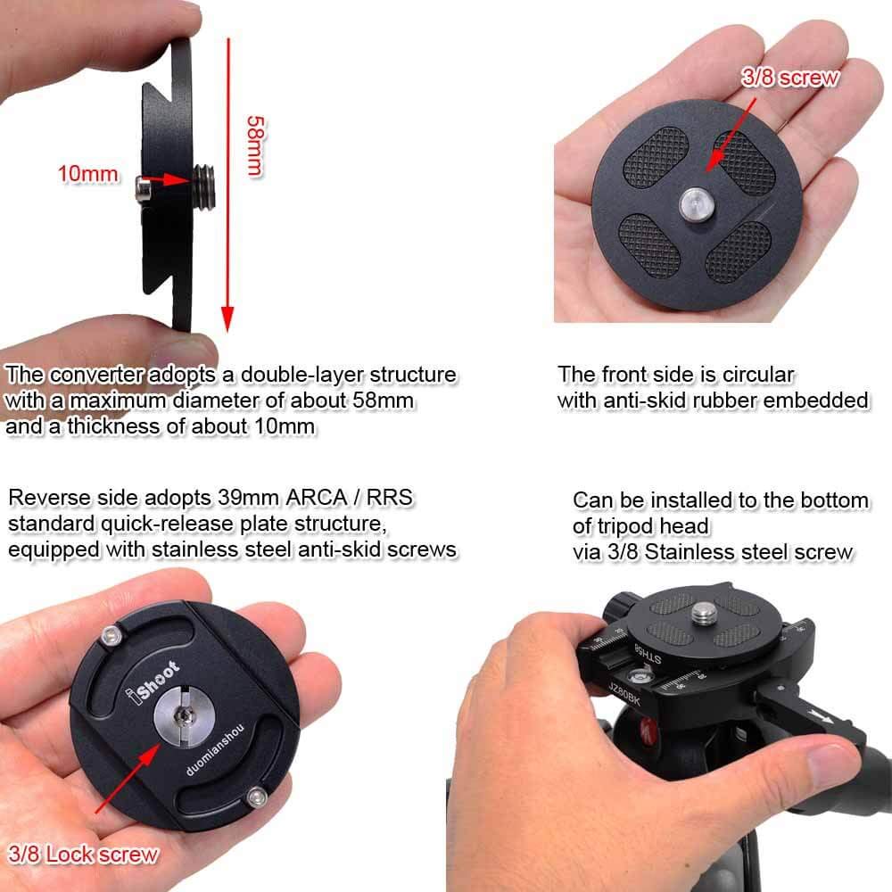Tripod Head Clamp Mount Converter Quick Release Adapter For Cantilever Head, Fluid Head, Ball Head, Tripod Heads With Circular B