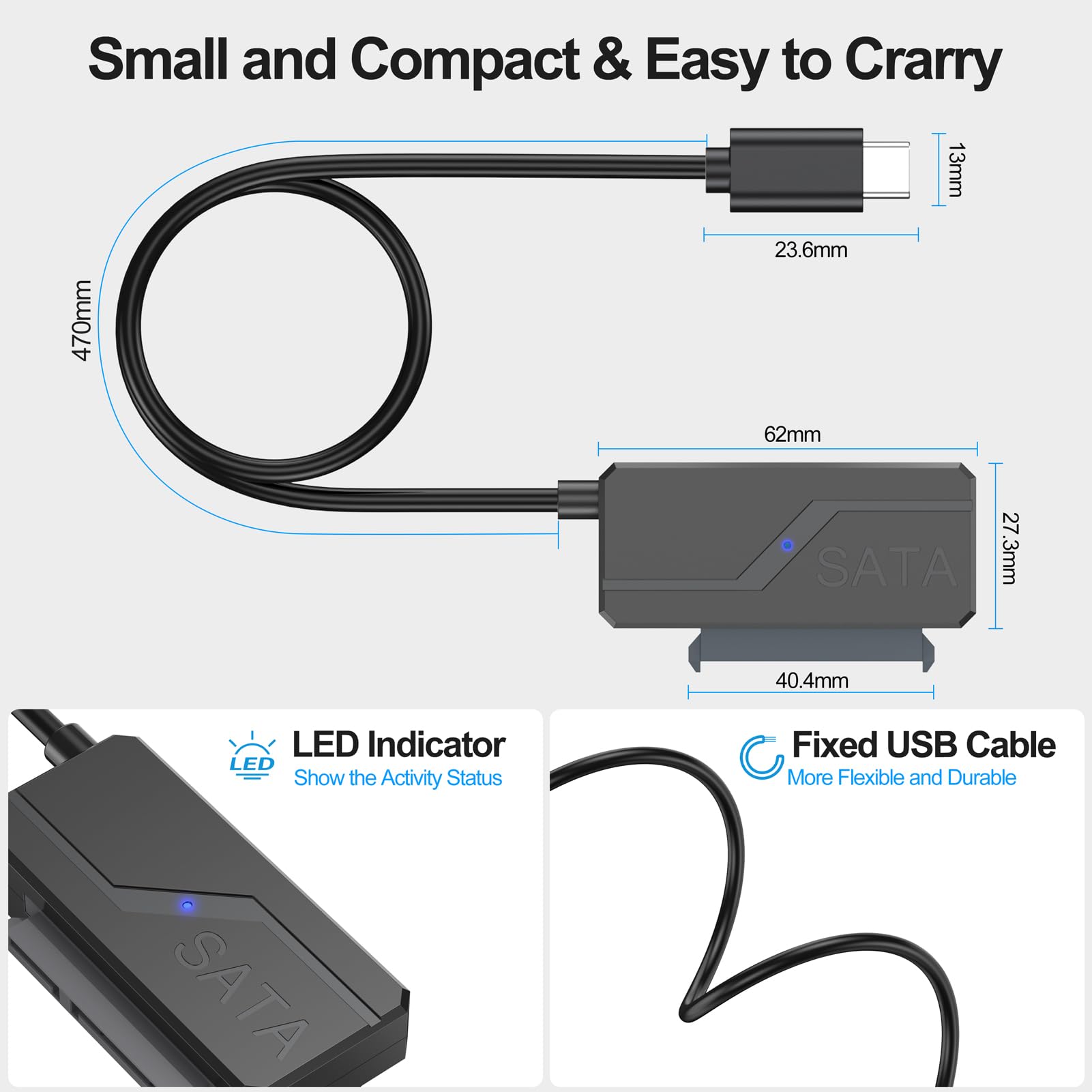 CLAVOOP SATA to USB C Adapter with Power for 2.5" SSD/HDD 3.5" HDD 20TB UASP Black