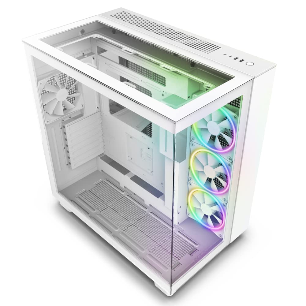 Nzxt H9 Elite Cm H91Ew 01 Dual Chamber Atx Mid Tower Pc Gaming Case Includes 3 X 120Mm F120 Rgb Duo Fans With Controller Glass Front, Top & Side Panels 360Mm Radiator Support White
