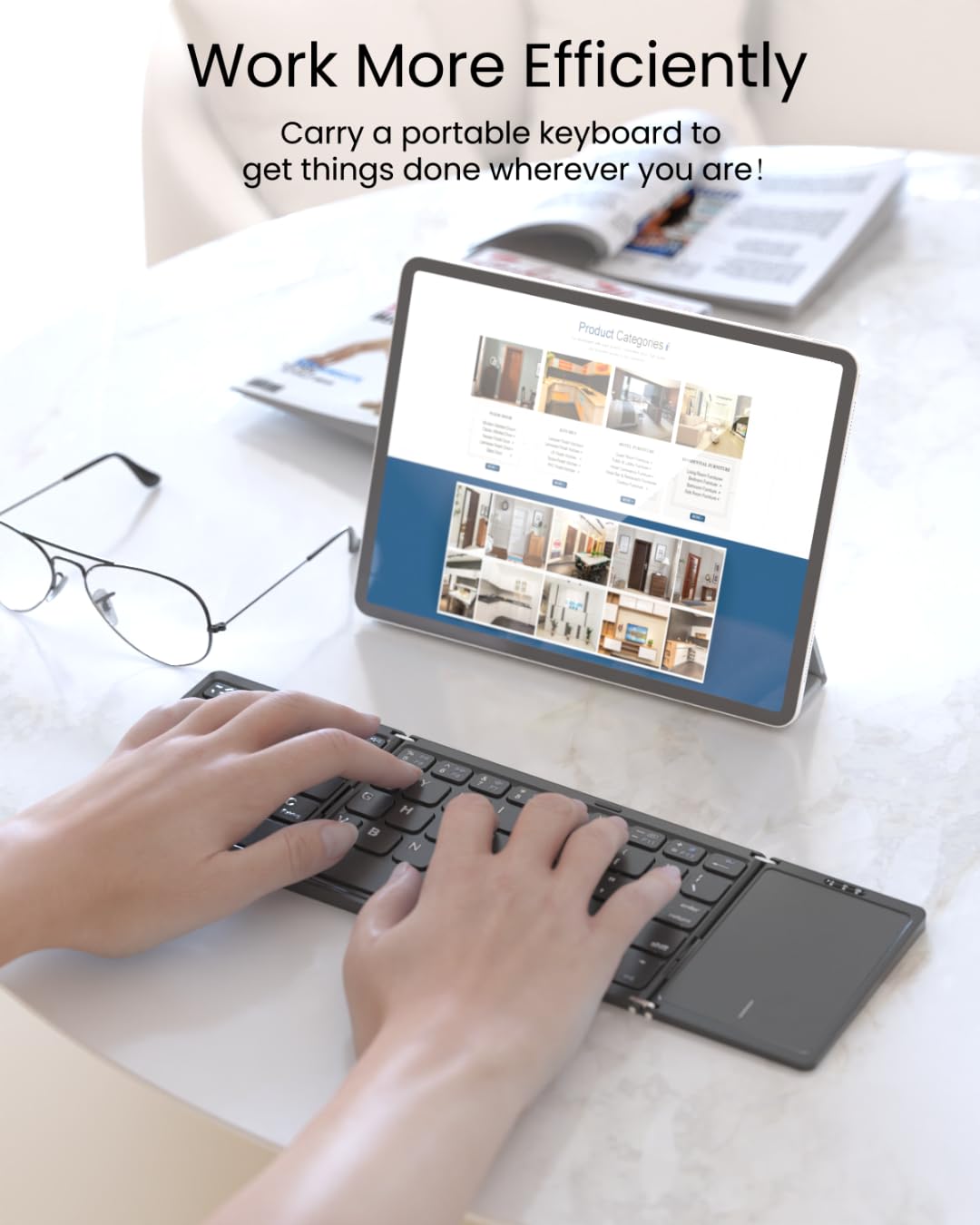 Artciety Foldable Bluetooth Keyboard, Folding Portable Wireless Keyboard With Touchpad,Travel Pocket Keyboard For Ios Android Wi