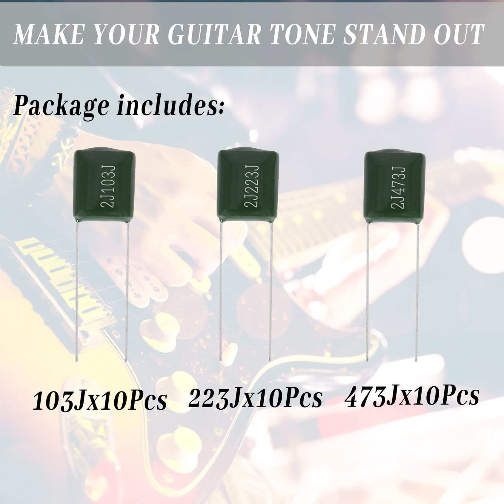 Guitar Tone Capacitor 223J 0.022Uf 10Pcs,103J .01Uf 10Pcs,473J .047Uf 10Pcs Capacitors Polypropylene Electronic Accessories 630V