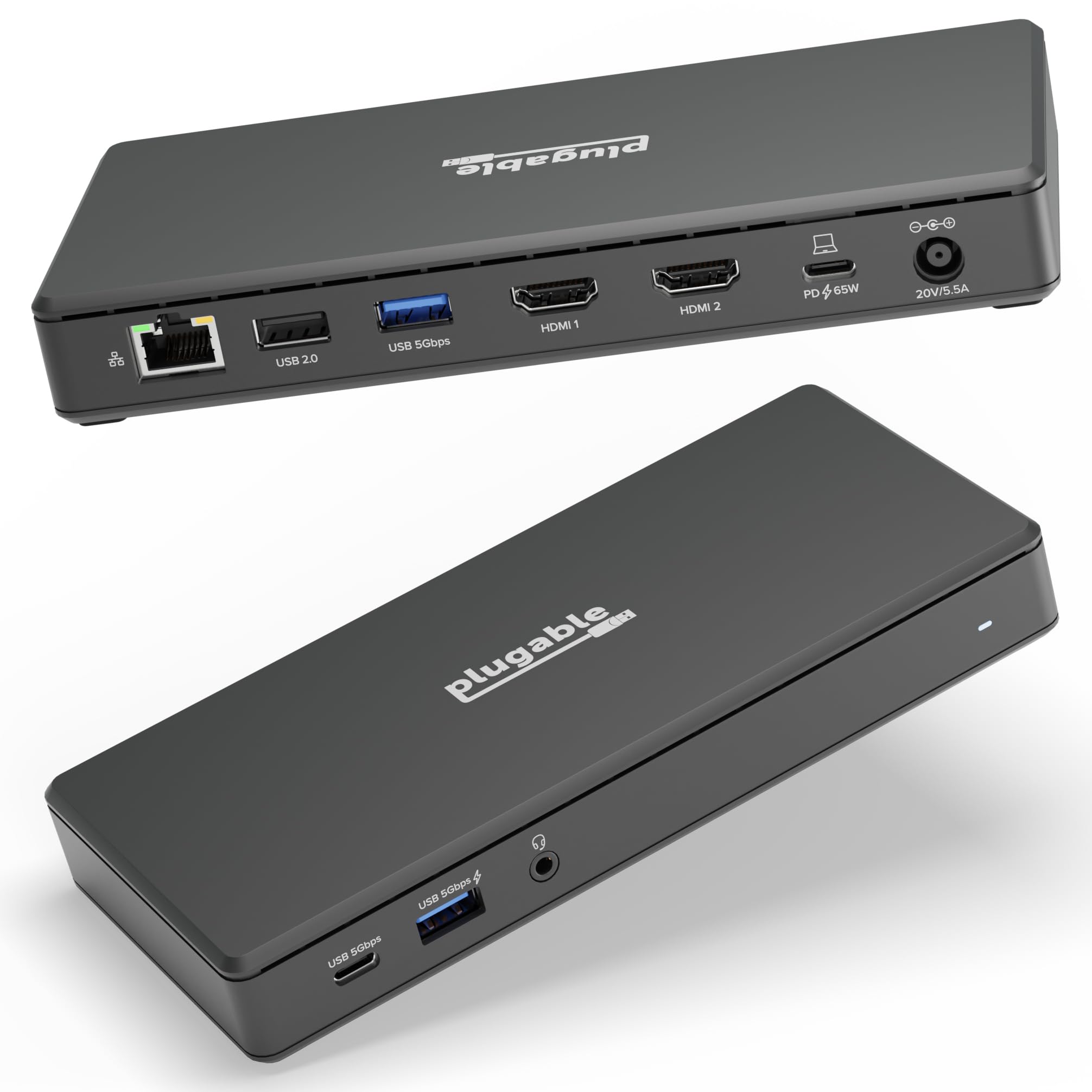 Plugable USB C Docking Station Dual Monitor 2 HDMI Ports, Power Delivery Dock, Dual 4K Monitor for Windows, ChromeOS, 1x USB-C, 