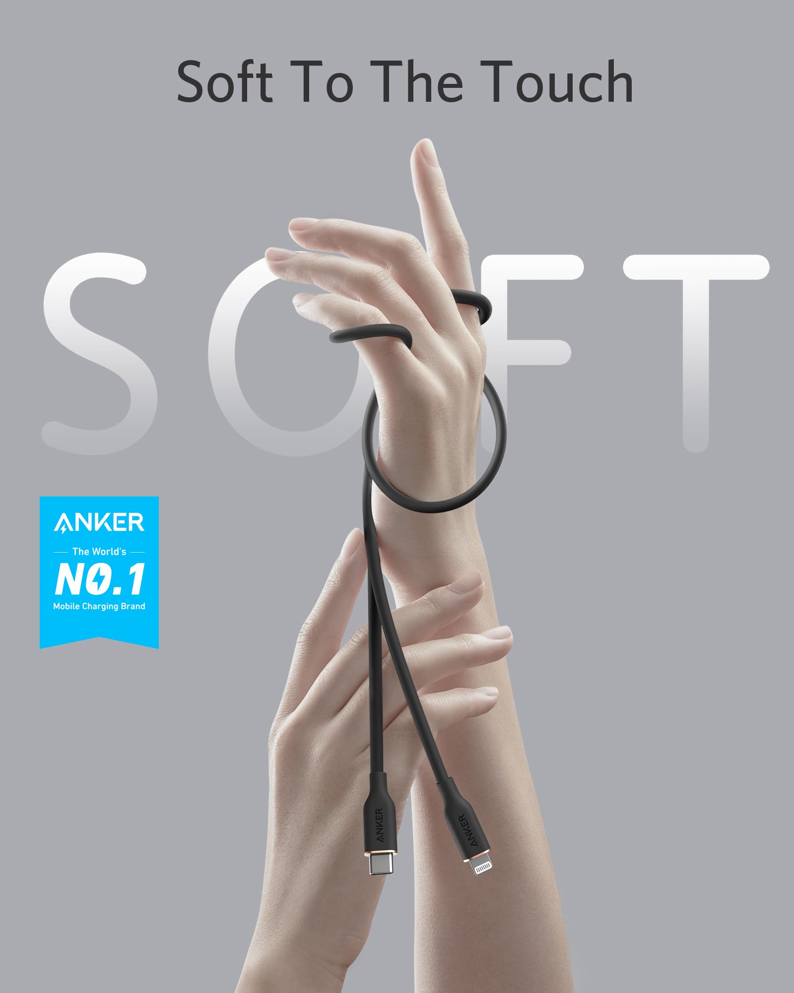 Anker Usb C To Lightning Cable, 641 Cable (Midnight Black, 6Ft), Mfi Certified, Powerline Iii Flow Silicone Fast Charging Cable