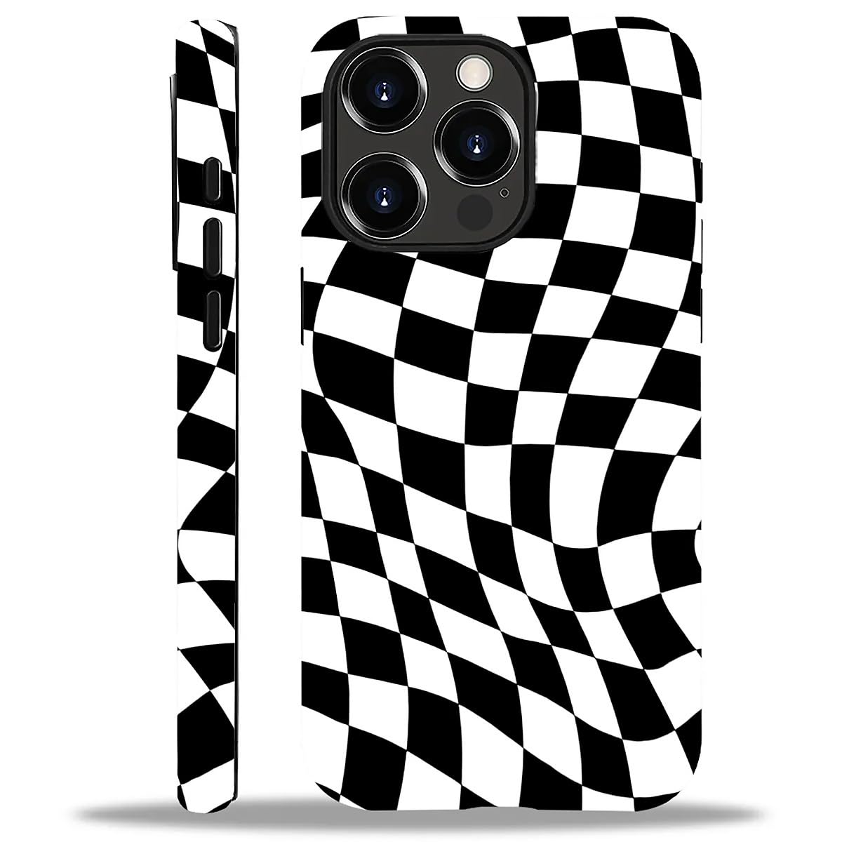 WANKBLC Compatible with iPhone 12 12 Pro Matte Case, Twisted Black White Checkered Pattern for Girl Full Body Design Soft Silico
