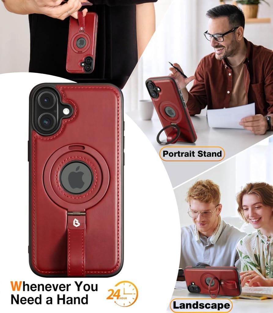Butaiga Capture Grip Strap Magnetic Stand For Iphone 16 Case With Screen Protector, Protective Iphone 16 Case Leather, Compatibl