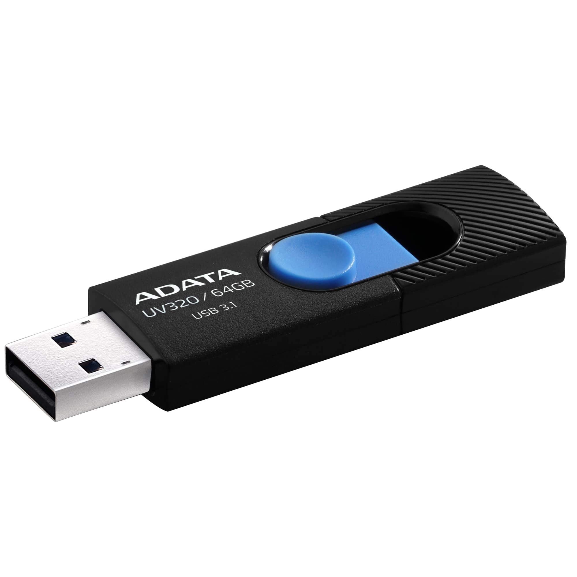 Adata Uv320 Usb 31 64 Gb Quick Slide Capless Flash Drive Black (Auv320 64G Rbkbl)