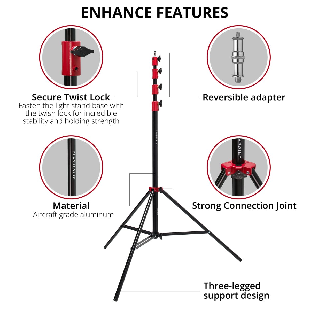 Flashpoint Pro Air-Cushioned Heavy-Duty Light Stand (Red, 13 )
