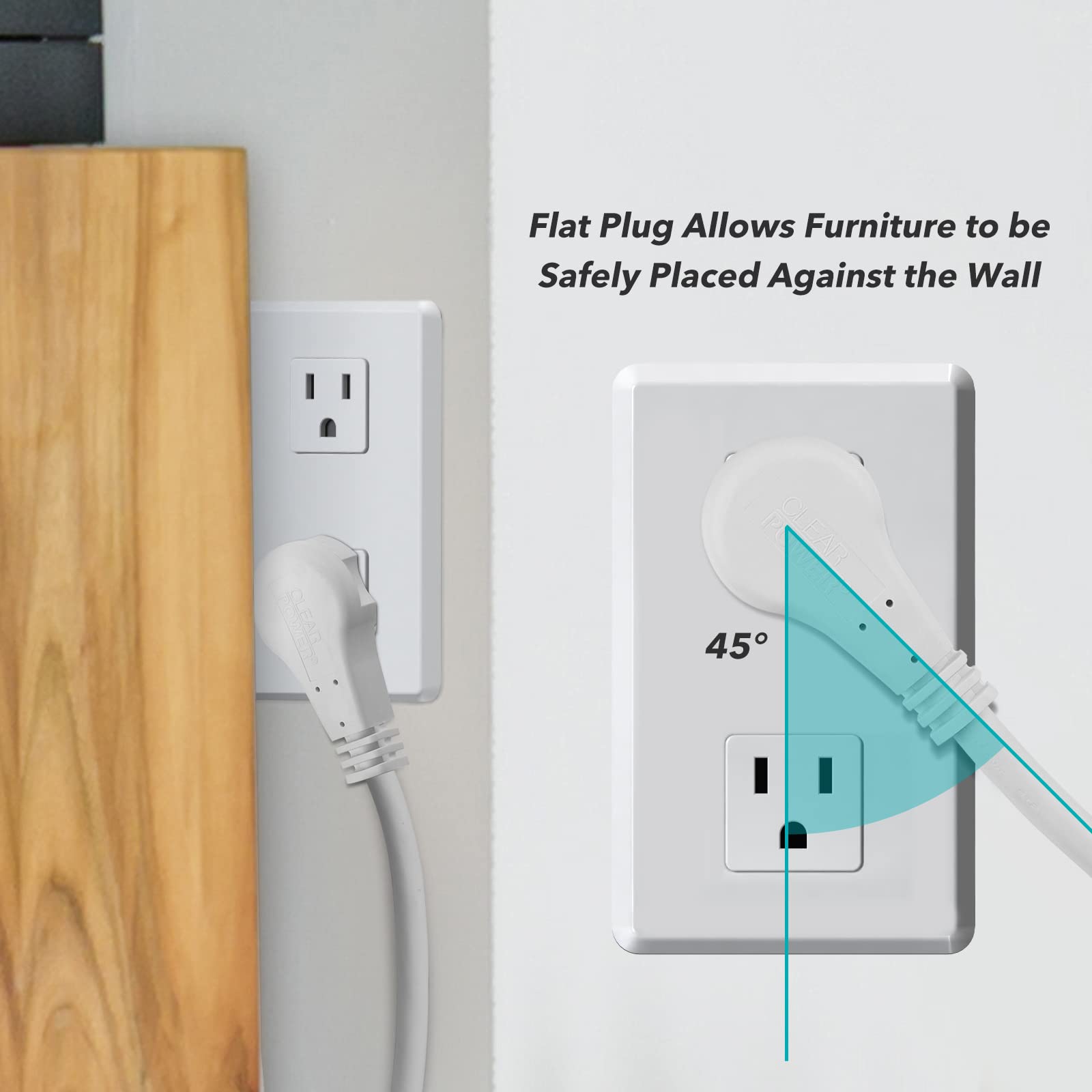 Clear Power 6 Ft 3 Outlet Heavy Duty Flat Plug Extension Cord 14/3 Sjt For Small Tools, Appliance And Office Equipment, White, 3 Prong Grounded, Dcic 0046 Dc