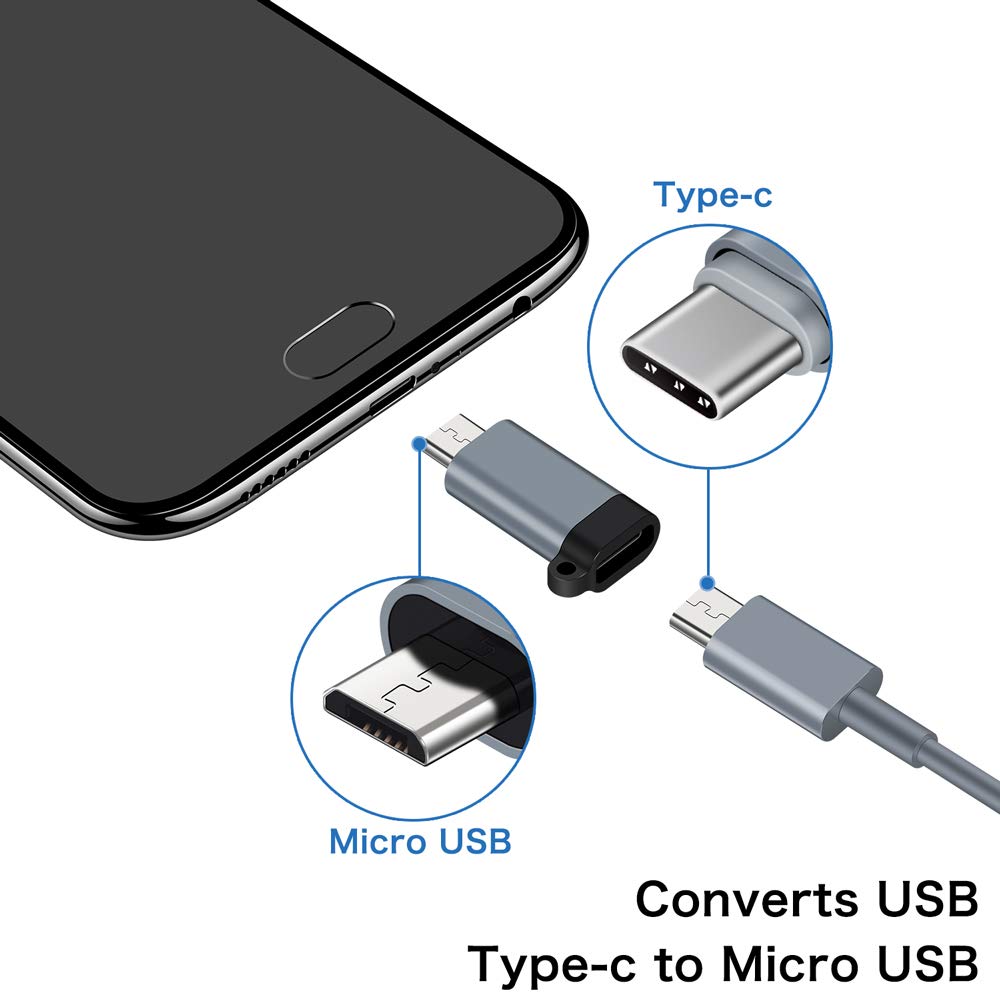 QianLink USB C to Micro USB Adapter 4-Pack Keychain Charge Data Sync Grey